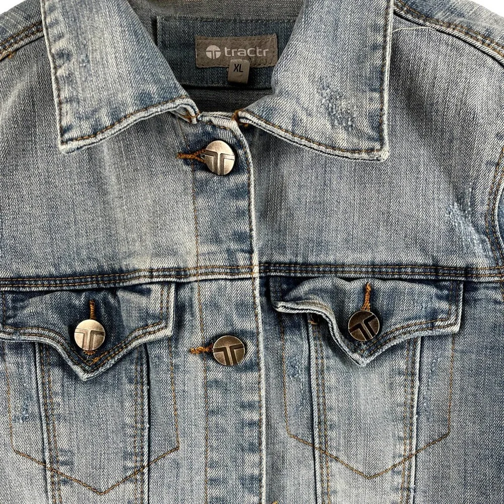 Tractr Blue Denim Jean Jacket Girls Size Extra-Large Women's Size XS EUC - Picture 5 of 6